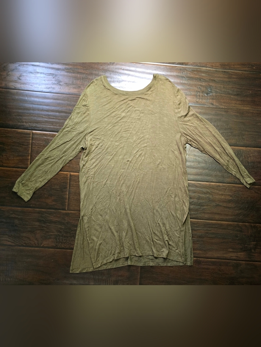 Old Navy Womens Olive Green Sheer Long Sleeve Split Side Tunic Top Large